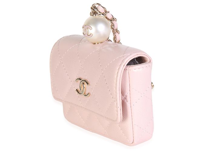 Tarjetero Chanel Pink Iridescent Caviar Pearl con cadena - vista 4