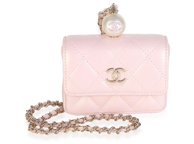 Tarjetero Chanel Pink Iridescent Caviar Pearl con cadena - vista 8