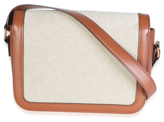 Céline Bolsa Triomphe Medium Celine em pele de vitelo natural e têxtil branco e tan - vista 2