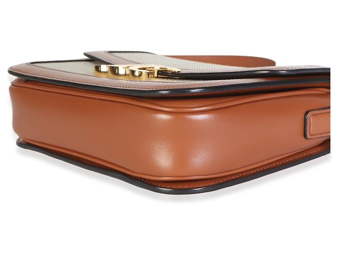 Céline Bolsa Triomphe Medium Celine em pele de vitelo natural e têxtil branco e tan - vista 6