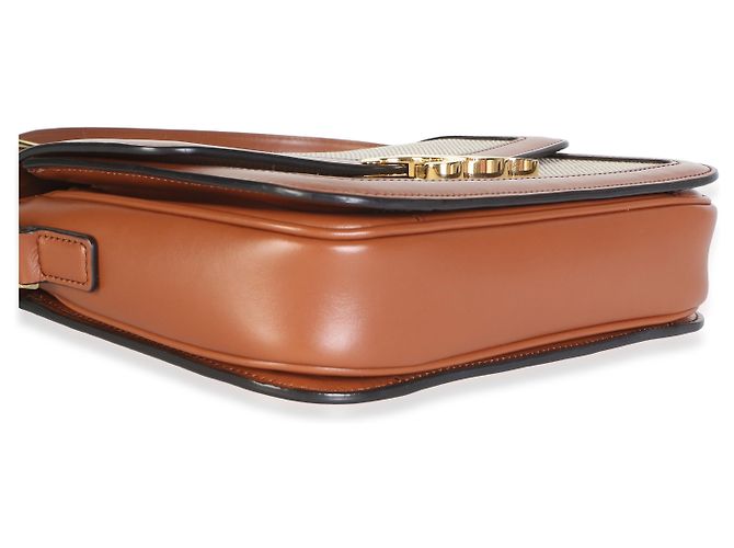 Céline Bolsa Triomphe Medium Celine em pele de vitelo natural e têxtil branco e tan - vista 7