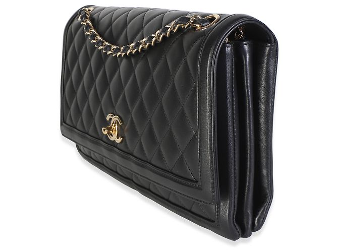 Borsa Chanel Jumbo Flap a 3 scomparti in pelle d'agnello matelassé nera - vista 3