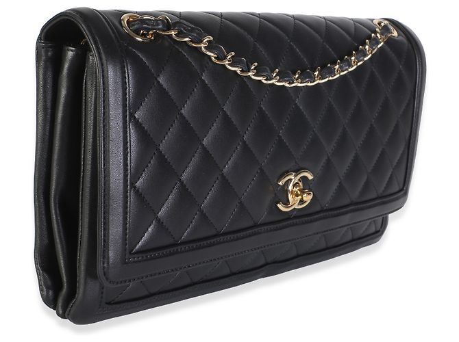 Borsa Chanel Jumbo Flap a 3 scomparti in pelle d'agnello matelassé nera - vista 4