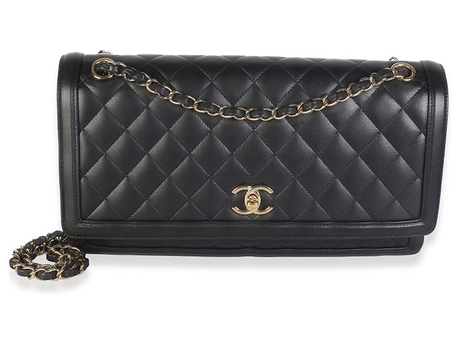 Borsa Chanel Jumbo Flap a 3 scomparti in pelle d'agnello matelassé nera - vista 8