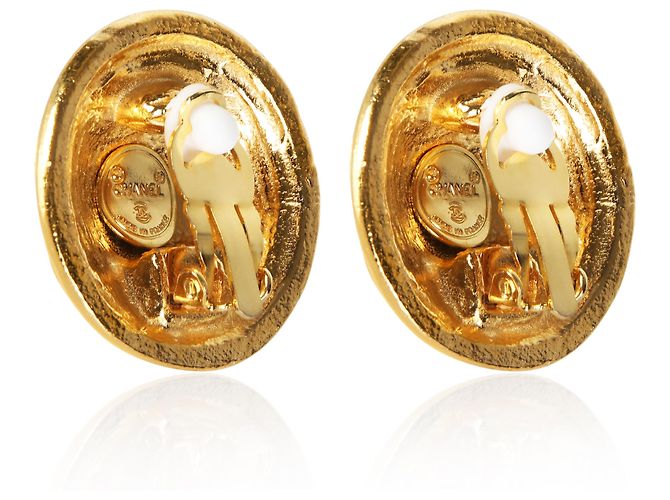 Chanel Gold-Plated Vintage CC Knopf-Ohrringe - Ansicht 3