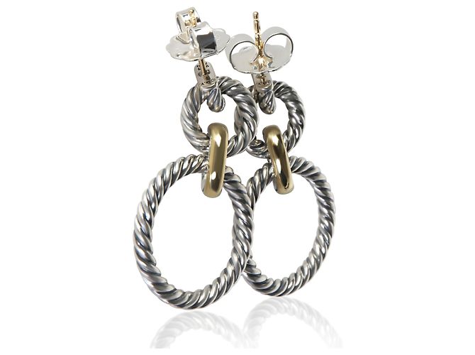 Orecchini a goccia Circle David Yurman in oro giallo e argento sterling - vista 2