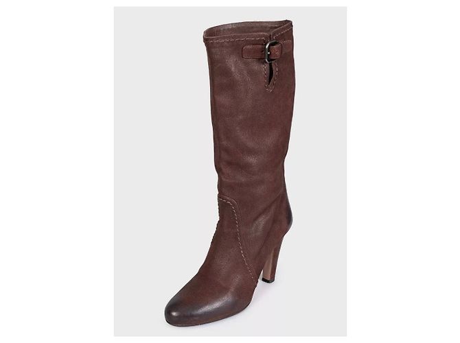 Prada Brown Leather Block Heel Pull-On Boots Sz.39 Pre-owned - view 3