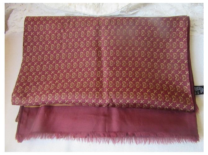Sciarpa Hermès Monogramma Bordeaux in Seta e Lana - vista 4