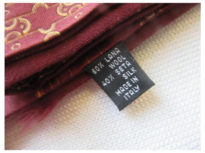 Sciarpa Hermès Monogramma Bordeaux in Seta e Lana - vista 5