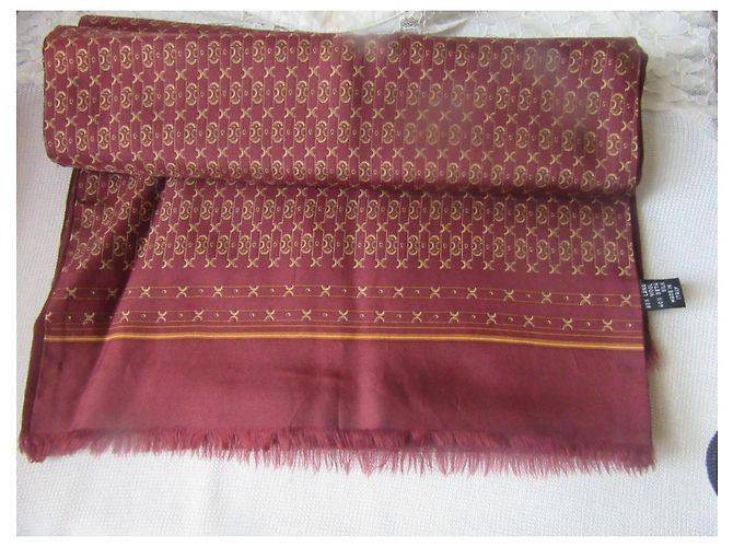 Sciarpa Hermès Monogramma Bordeaux in Seta e Lana - vista 7