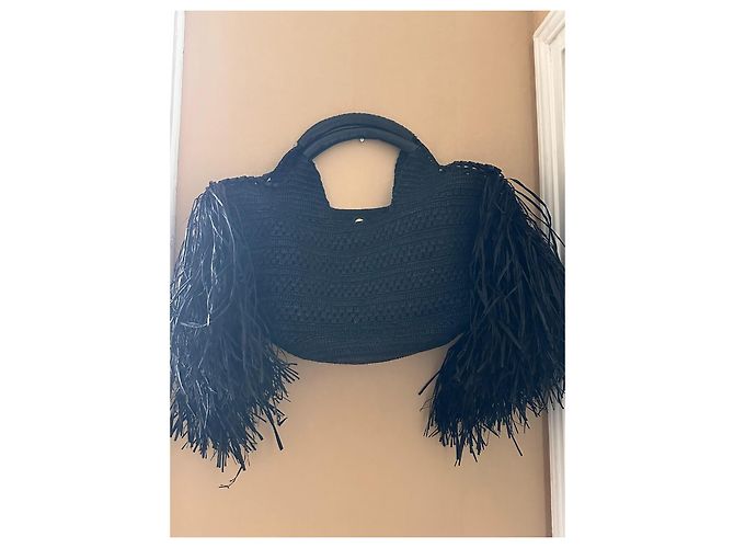 Ba&sh Sac Panier Ara en Raphia avec Franges - Noir - vue 6