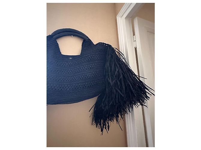 Ba&sh Sac Panier Ara en Raphia avec Franges - Noir - vue 7