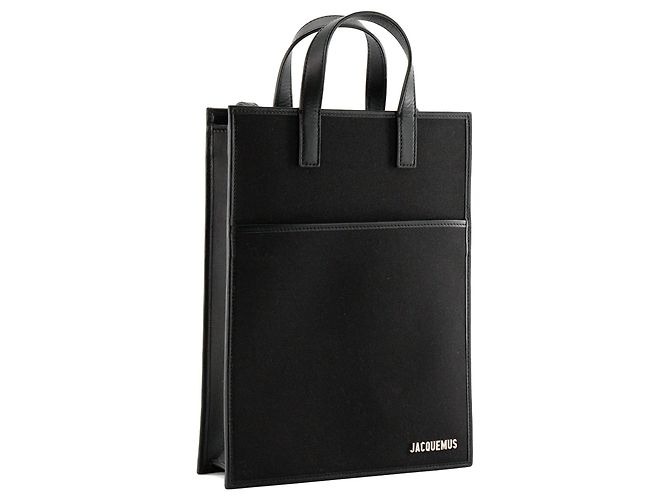 JACQUEMUS - Borsa a tracolla Le Cabas Jacquemus in tela e pelle nera - vista 2