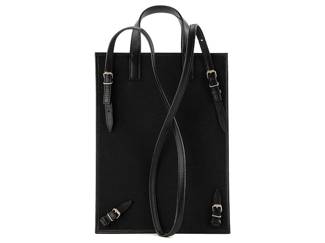 JACQUEMUS - Borsa a tracolla Le Cabas Jacquemus in tela e pelle nera - vista 3