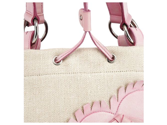 Yves Saint Laurent Borsa Tote YSL in tela beige e pelle rosa - vista 11