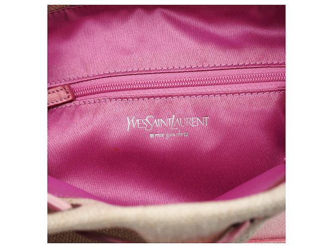 Yves Saint Laurent Borsa Tote YSL in tela beige e pelle rosa - vista 12