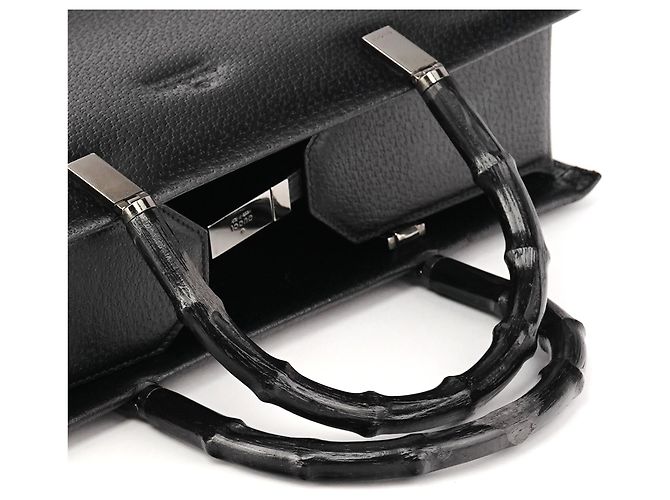 Bamboo Gucci 002 1035 Borsa Tote in pelle nera con bambù - vista 11
