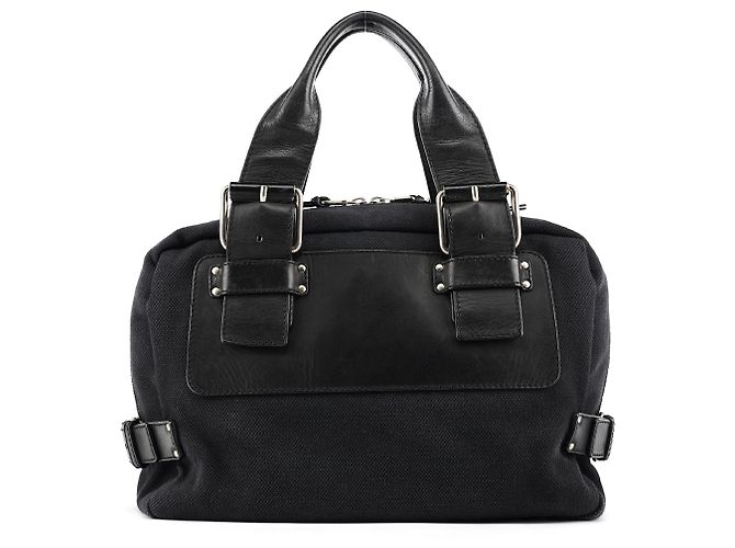 Chloé Borsa Boston in tela logo blu navy - vista 3