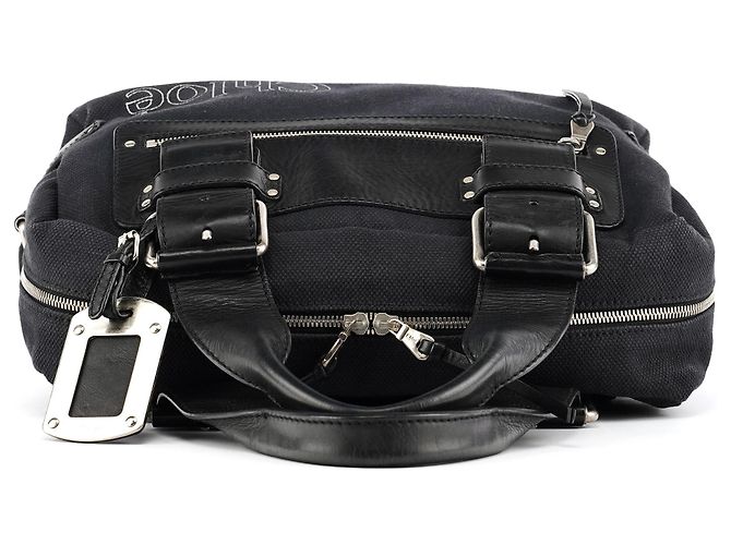 Chloé Borsa Boston in tela logo blu navy - vista 4