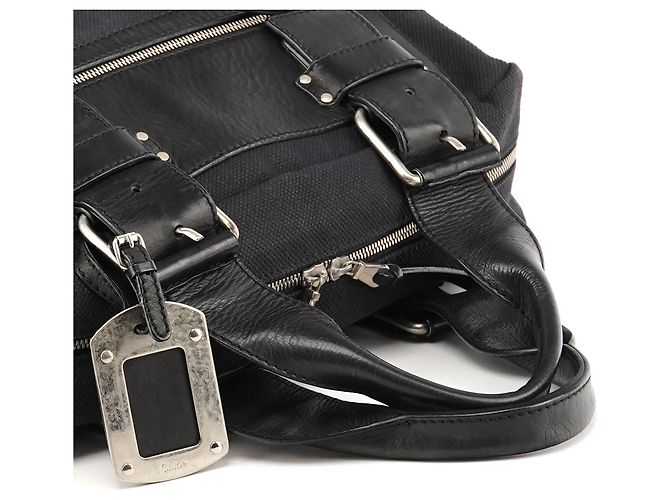 Chloé Borsa Boston in tela logo blu navy - vista 9