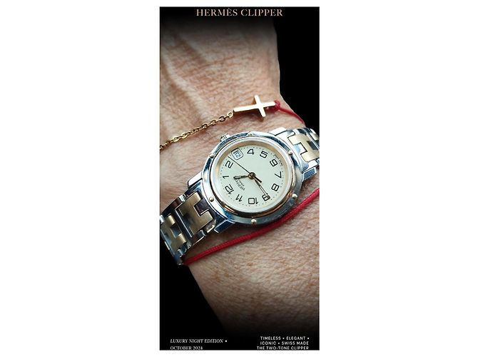 Orologio Hermès Clipper Acciaio e Oro - vista 8