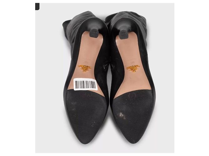 Prada Black Leather Pointed Toe High Heel Boots Sz.38 Pre-owned - view 5