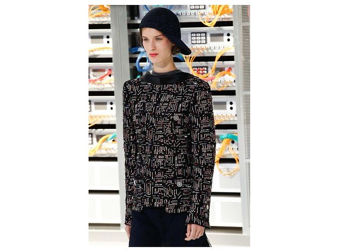 Giacca CHANEL FR 44 in tweed nero e seta usata - vista 7