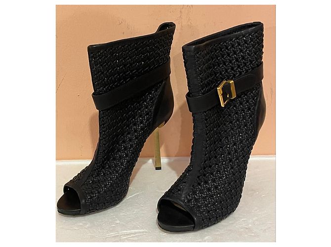 Botines Sergio Rossi de paja trenzada negra - vista 2