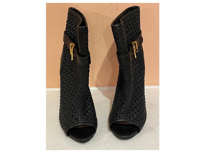 Botines Sergio Rossi de paja trenzada negra - vista 4