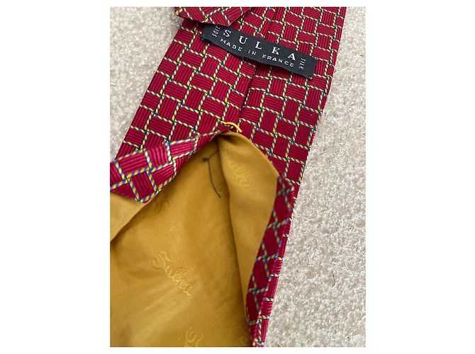Autre Marque Sulka Red Geometric Pattern Silk Tie - view 8