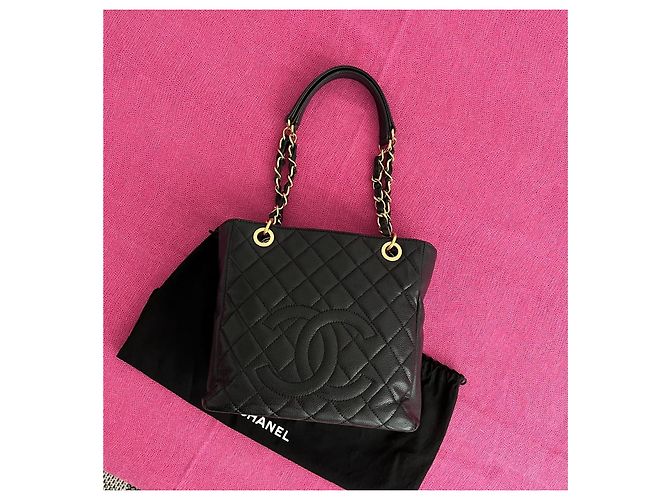 Chanel Saco Shopping Small em Couro Caviar Acolchoado Preto - vista 11