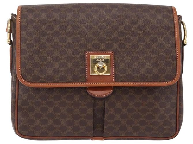 Céline CELINE Macadam Canvas Shoulder Bag PVC Leather Brown Gold - vista 13