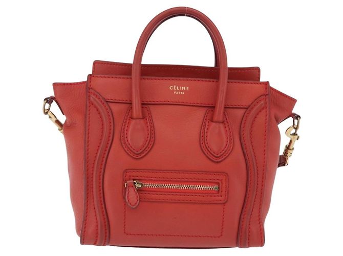 Céline CELINE Luggage Nano Shopper Hand Bag Leather 2way Red Gold - vista 13