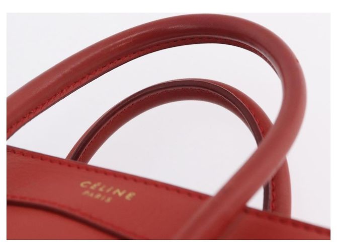 Céline CELINE Luggage Nano Shopper Hand Bag Leather 2way Red Gold - vista 15