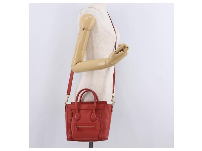 Céline CELINE Luggage Nano Shopper Hand Bag Leather 2way Red Gold - vista 28