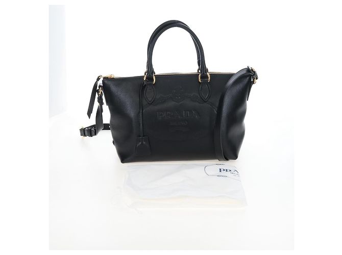 PRADA Hand Bag Leather 2way Black Gold - vista 12