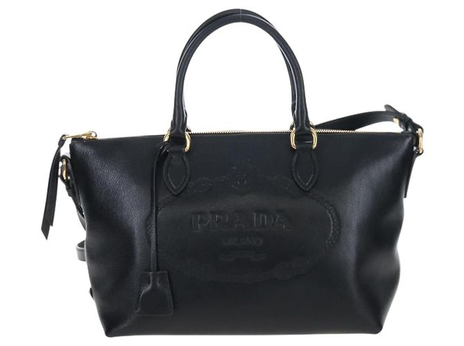 PRADA Hand Bag Leather 2way Black Gold - vista 13