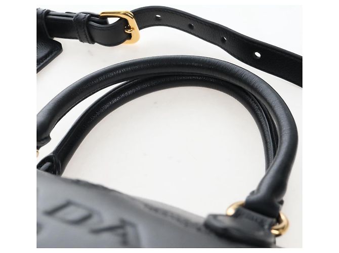 PRADA Hand Bag Leather 2way Black Gold - vista 14