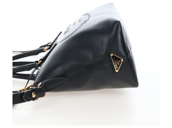 PRADA Hand Bag Leather 2way Black Gold - vista 3