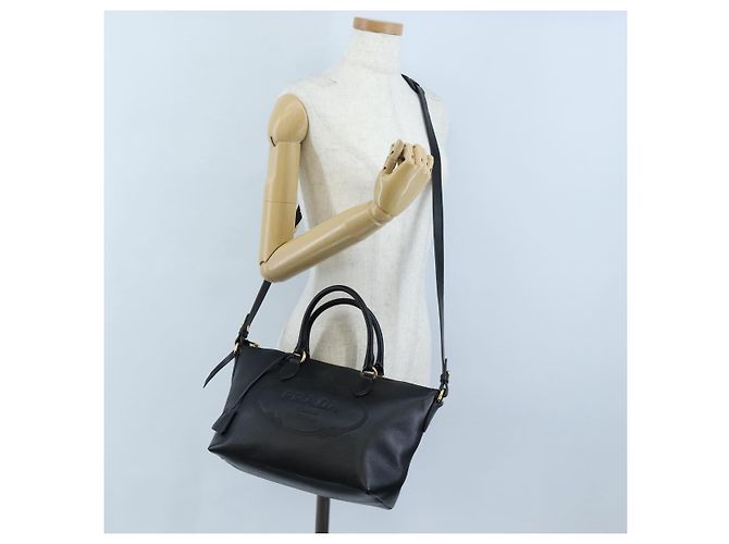 PRADA Hand Bag Leather 2way Black Gold - vista 30