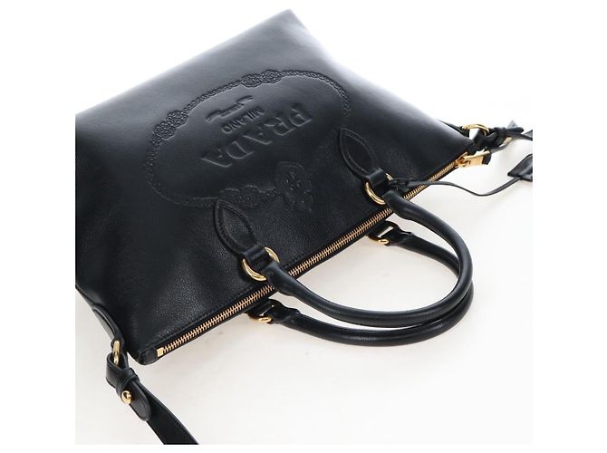 PRADA Hand Bag Leather 2way Black Gold - vista 6