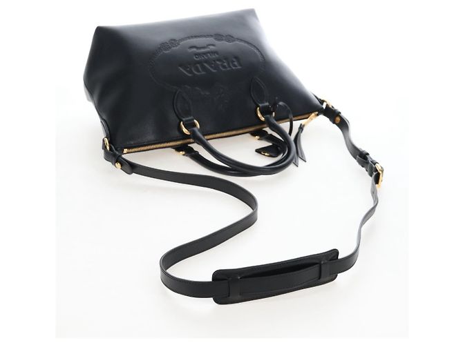 PRADA Hand Bag Leather 2way Black Gold - vista 8