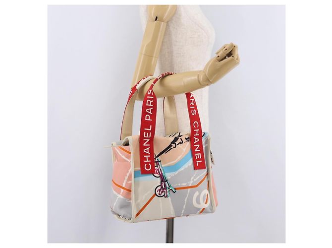 CHANEL Cruise Line Hand Bag Canvas Beige Silver CC - vista 24