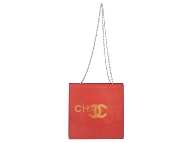 CHANEL Hologram Chain Shoulder Bag Vinyl Orange Silver CC - vista 13