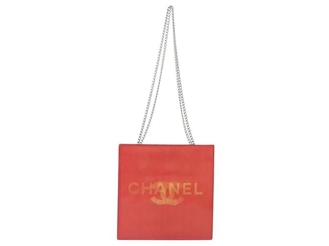 CHANEL Hologram Chain Shoulder Bag Vinyl Orange Silver CC - vista 2