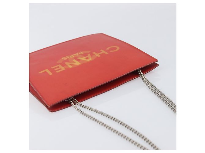 CHANEL Hologram Chain Shoulder Bag Vinyl Orange Silver CC - vista 6