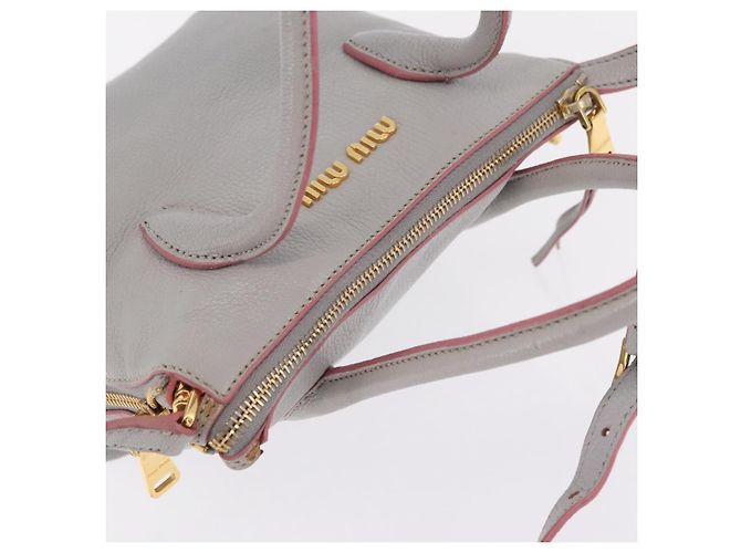Miu Miu Hand Bag Leather 2way Gray Gold - vista 14
