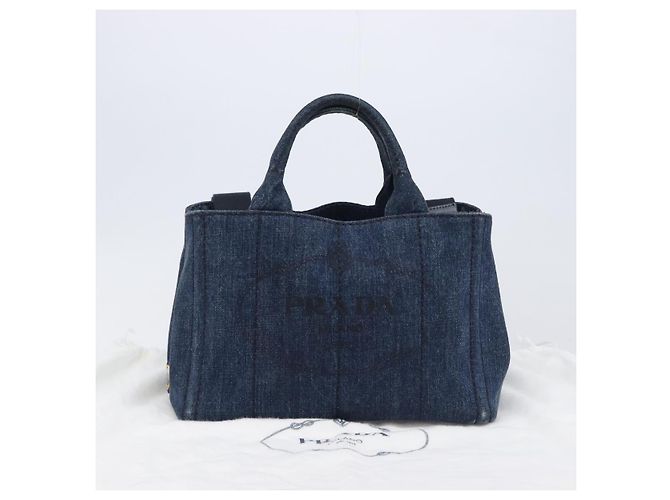 PRADA Canapa Hand Bag Denim 2way Blue Gold - vista 12
