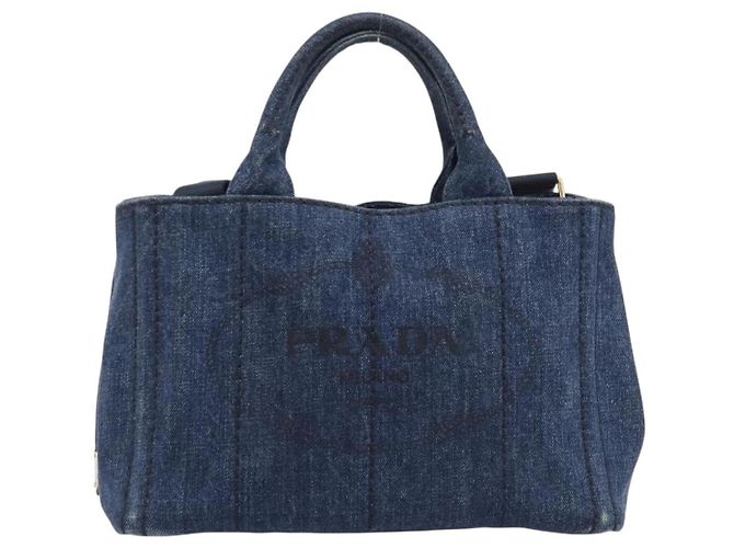 PRADA Canapa Hand Bag Denim 2way Blue Gold - vista 13