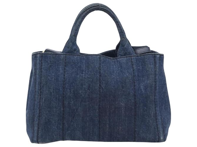 PRADA Canapa Hand Bag Denim 2way Blue Gold - vista 2